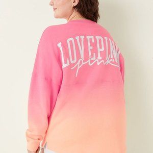 Victoria's Secret PINK Varsity Crew Sweatshirt Peached Neon Bubble Dip Dye NEW
